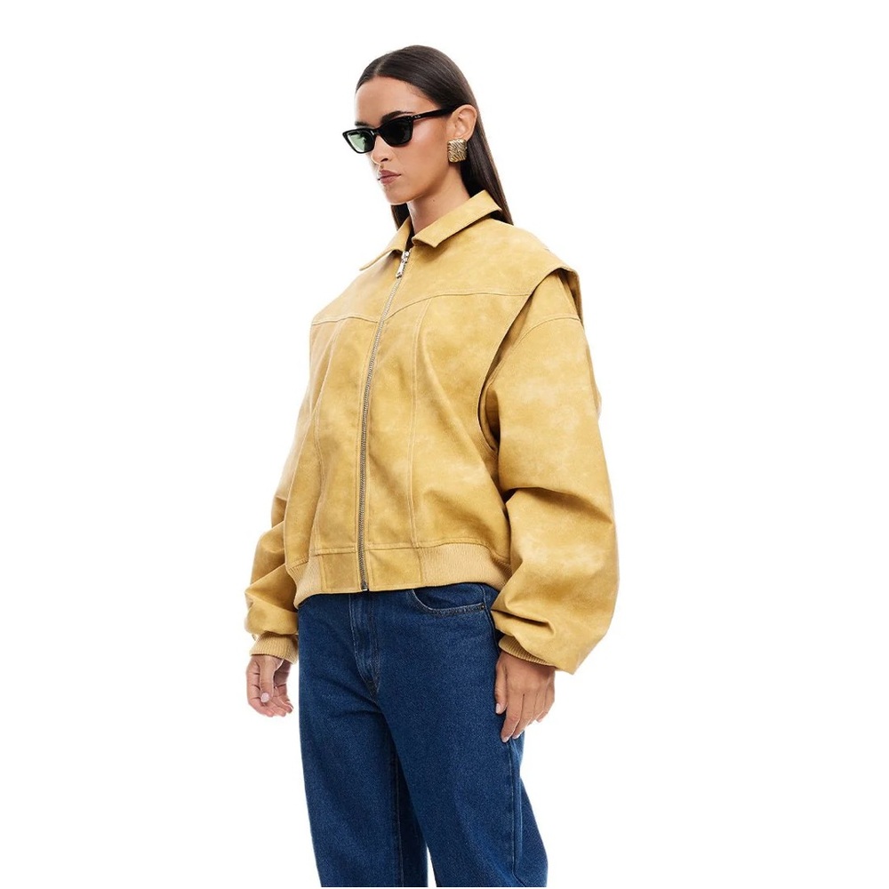 NWT Lioness Mustard Yellow Suede Cropped Zip Jacket - Picture 2 of 7